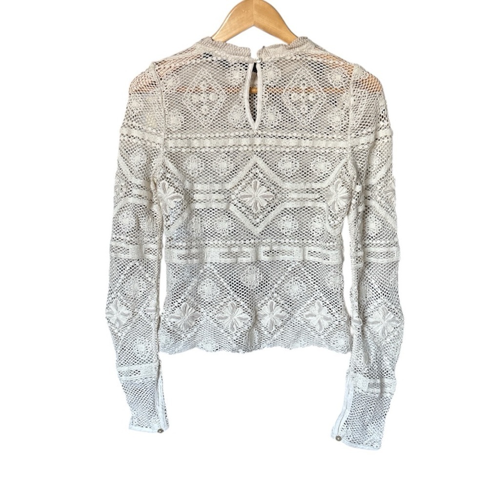 REBECCA TAYLOR Crochet Knit Long-Sleeve Top, Size 6 - Picture 6 of 10